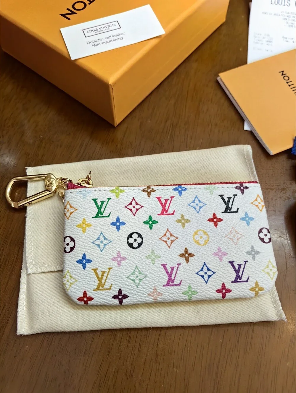 Louis Vuitton White Multicolor Monogram Key Pouch with Gold Hardware